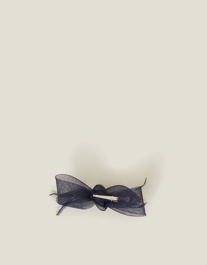 Fascinator Feather Bow Hair Clip, Blue (NAVY), large