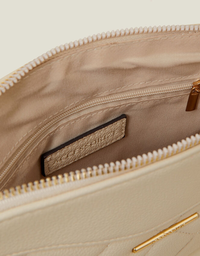 Quilted Faux Leather Cross-Body Bag, Cream (CREAM), large