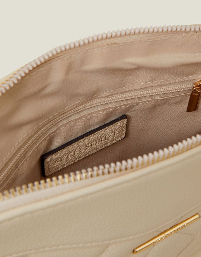 Quilted Faux Leather Cross-Body Bag, Cream (CREAM), large