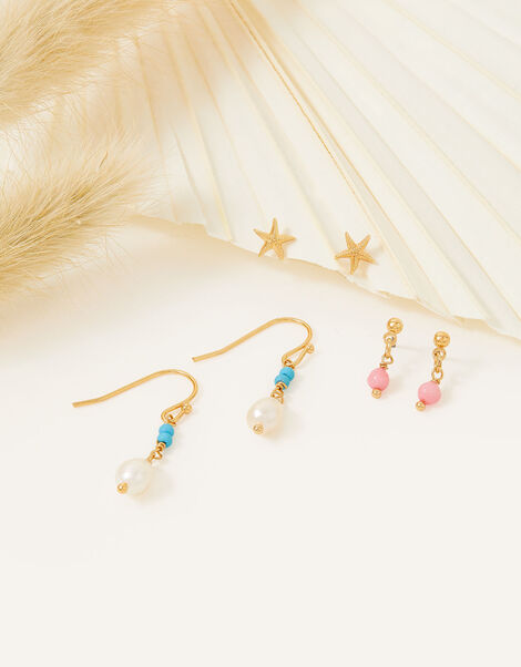 14ct Gold-Plated Shell Earrings Set of Three, , large