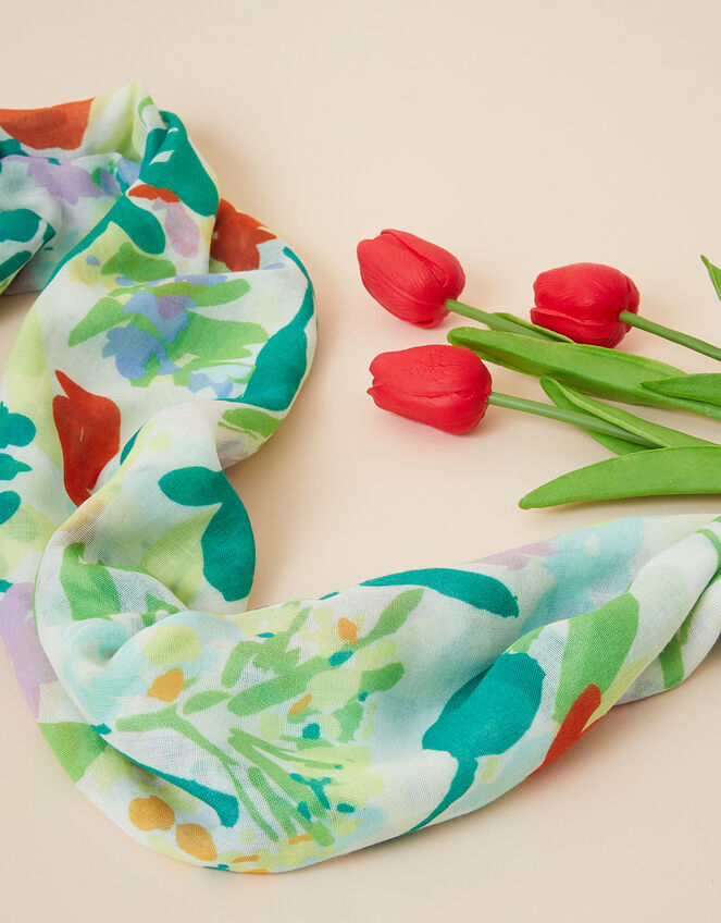 Floral Lightweight Scarf in Recycled Polyester, , large