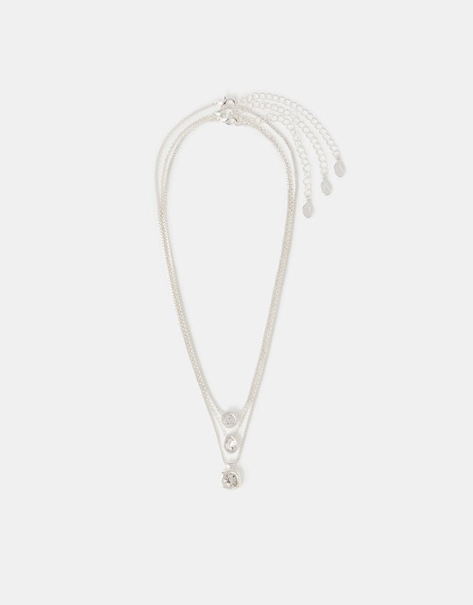 3-Pack Bezel Crystal Pendant Necklaces, Silver (SILVER), large