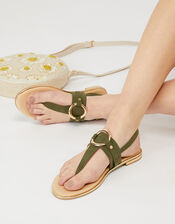 Ring Detail Sandals, Green (KHAKI), large