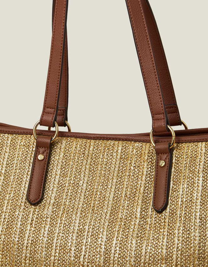 Large Metallic Raffia Shopper Bag, , large