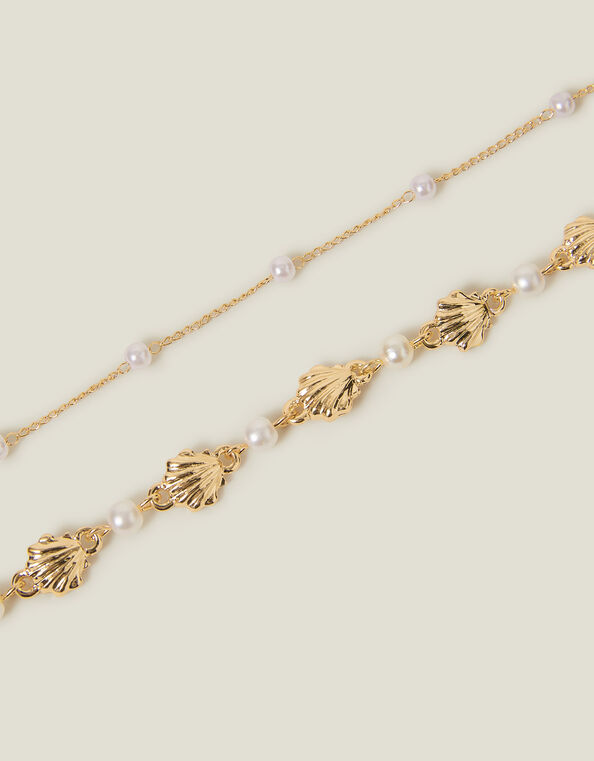 2-Pack Shell Pearl Chain Anklets, , large