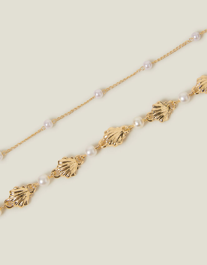 2-Pack Shell Pearl Chain Anklets, , large