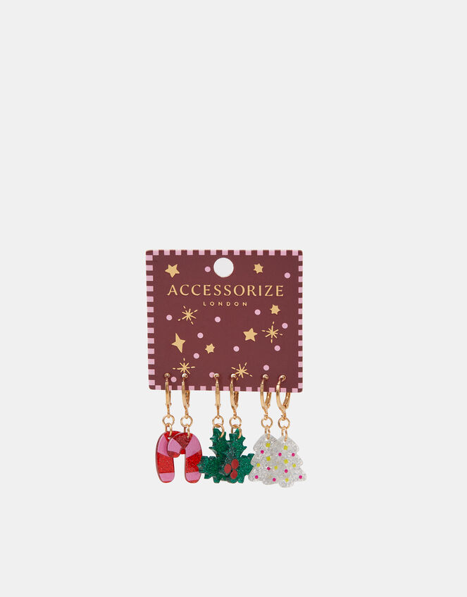 3-Pack Resin Christmas Hoop Earrings, , large