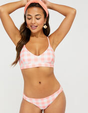 Neon Check Reversible Triangle Bikini Top, Orange (CORAL), large