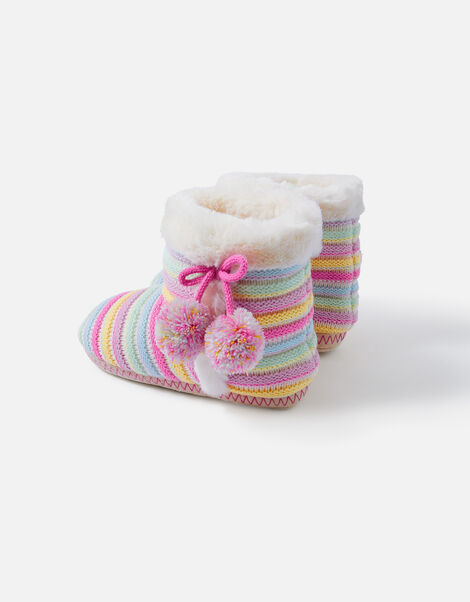 Girls Knitted Stripe Boot Slippers Multi, Multi (BRIGHTS-MULTI), large