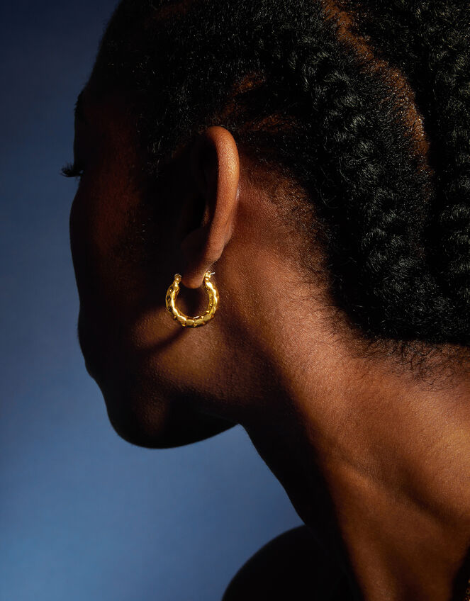 14ct Gold-Plated Diamond Cut Horseshoe Hoop Earrings, , large