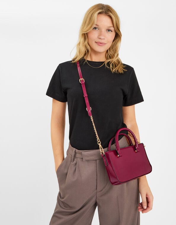 Patent Crossbody Handbag, Red (BURGUNDY), large