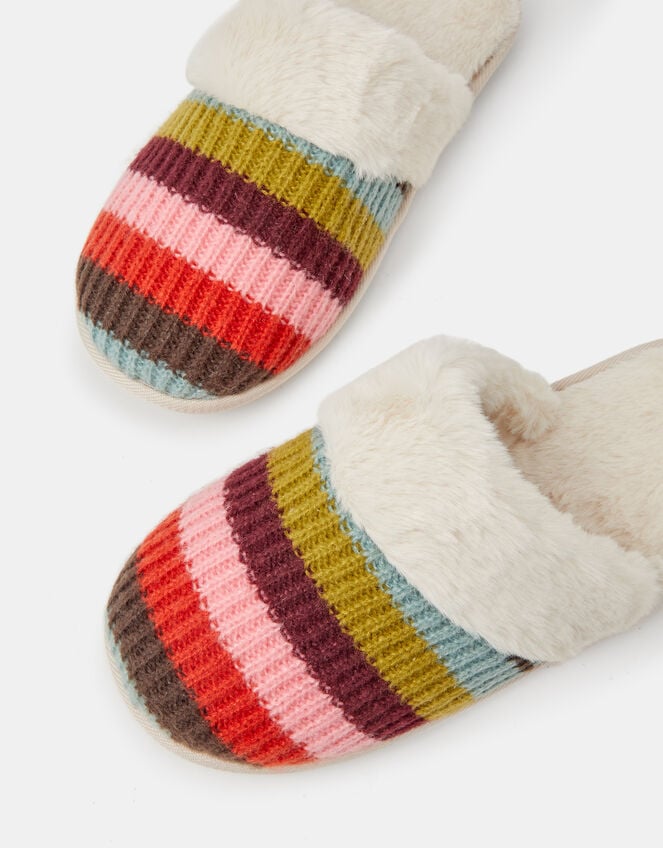 Rainbow Stripe Faux Fur Lined Slippers, Multi (BRIGHTS MULTI), large
