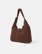 Slouchy Knot Leather Shoulder Bag, Brown (CHOCOLATE), large