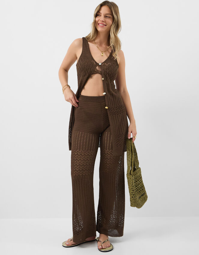 Crochet Knit Sleeveless Top, Brown (BROWN), large