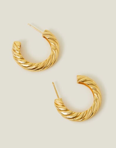 14ct Gold-Plated Twist Chunky Hoop Earrings, , large