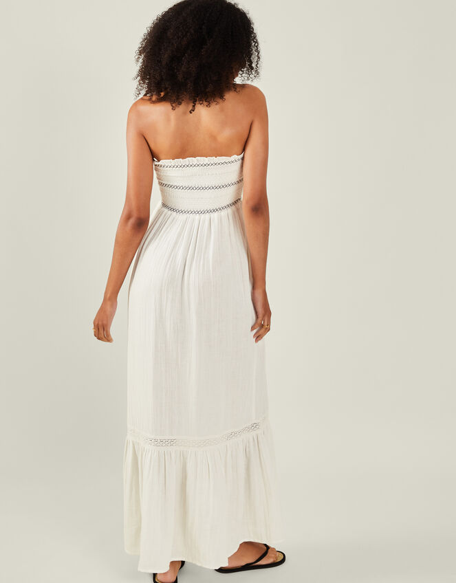 Shirred Bandeau Midi Dress, Ivory (IVORY), large