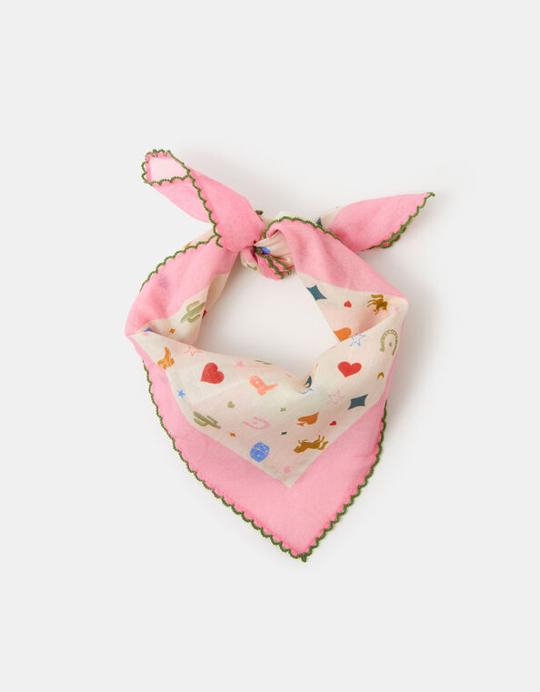 Cowboy Print Square Cotton Scarf, , large