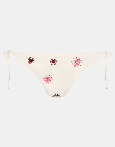Sun Embroidered Tie Bikini Bottoms, Ivory (IVORY), large