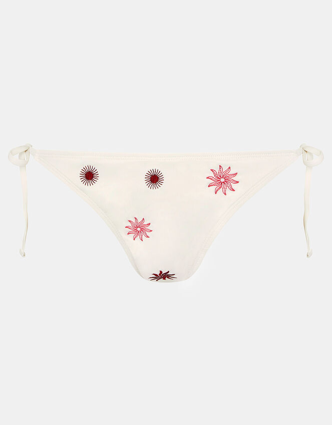 Sun Embroidered Tie Bikini Bottoms, Ivory (IVORY), large