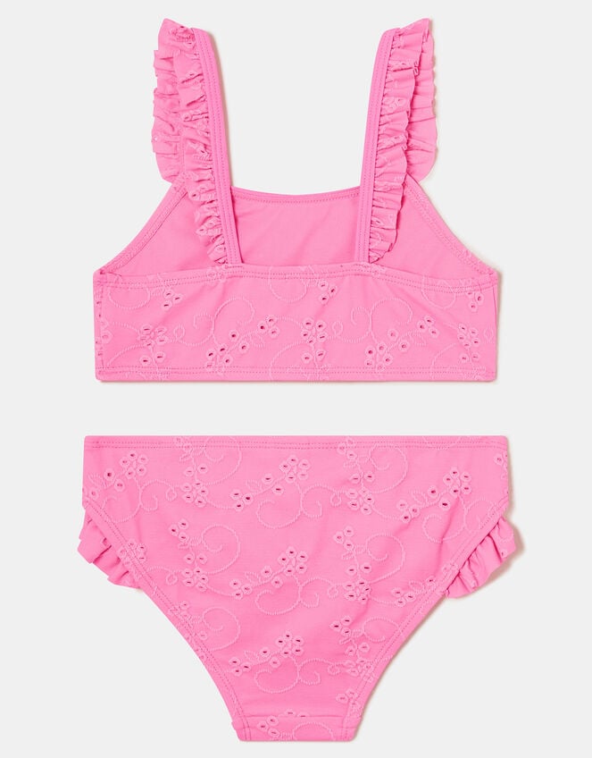 Girls Ruffle Broderie Bikini Set, Pink (PALE PINK), large