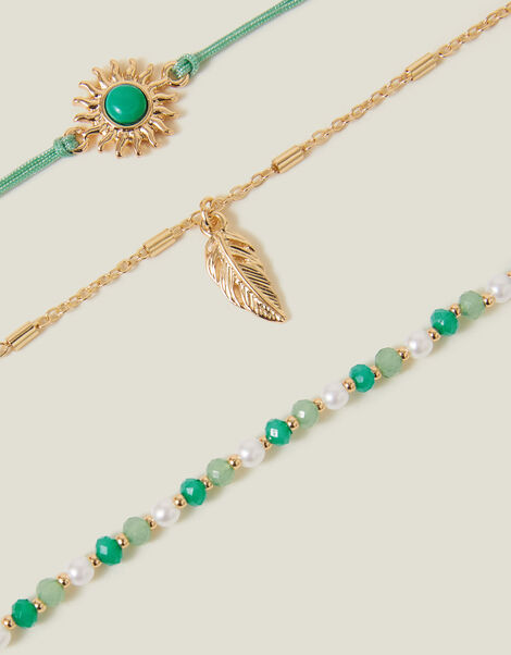 3-Pack Bead Feather Anklets, , large