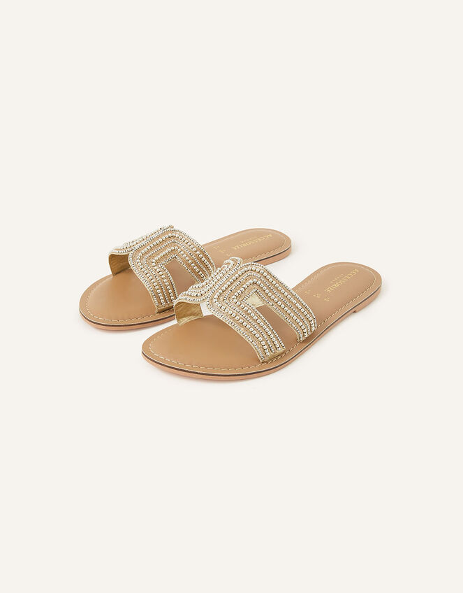Beaded Slider Sandals, Gold (GOLD), large