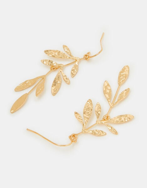 Fine Textured Leaf Drop Earrings, , large