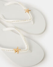 Starfish Beaded Flip Flops, White (WHITE), large