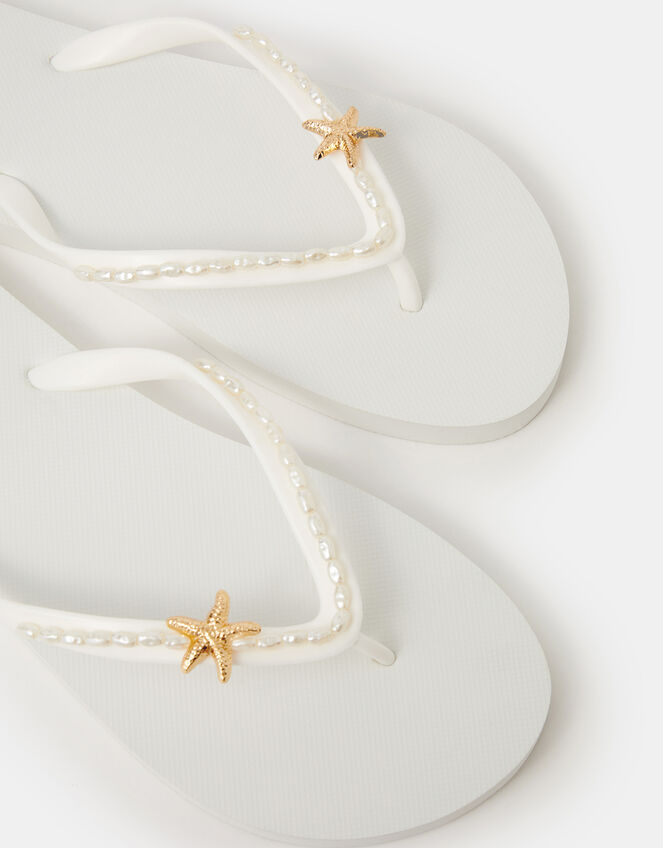 Starfish Beaded Flip Flops, White (WHITE), large