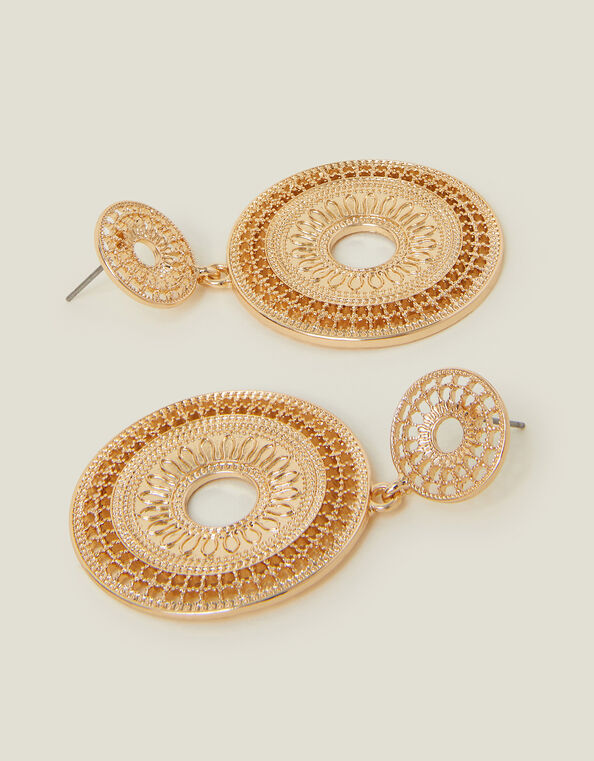 Filigree Disc Drop Earrings, Gold (GOLD), large