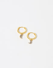 Gold Vermeil White Topaz Moon Charm Earrings, , large