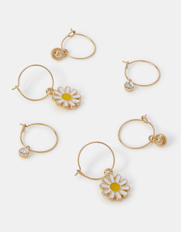 3-Pack Daisy Charm Hoop Earrings, , large