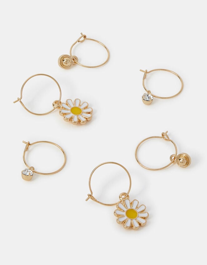 3-Pack Daisy Charm Hoop Earrings, , large