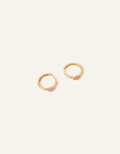14ct Gold-Plated Front Facing Rose Quartz Huggie Hoops, , large