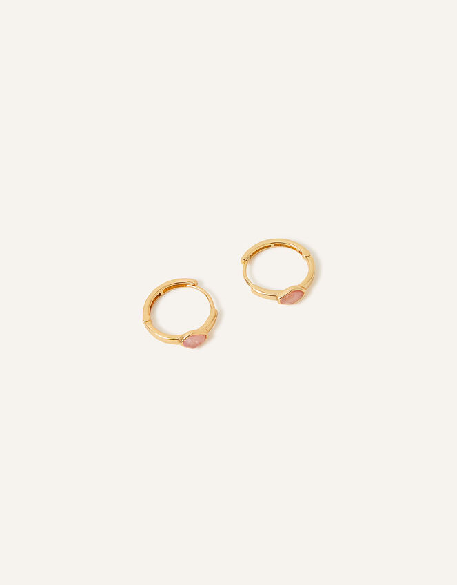 14ct Gold-Plated Front Facing Rose Quartz Huggie Hoops, , large