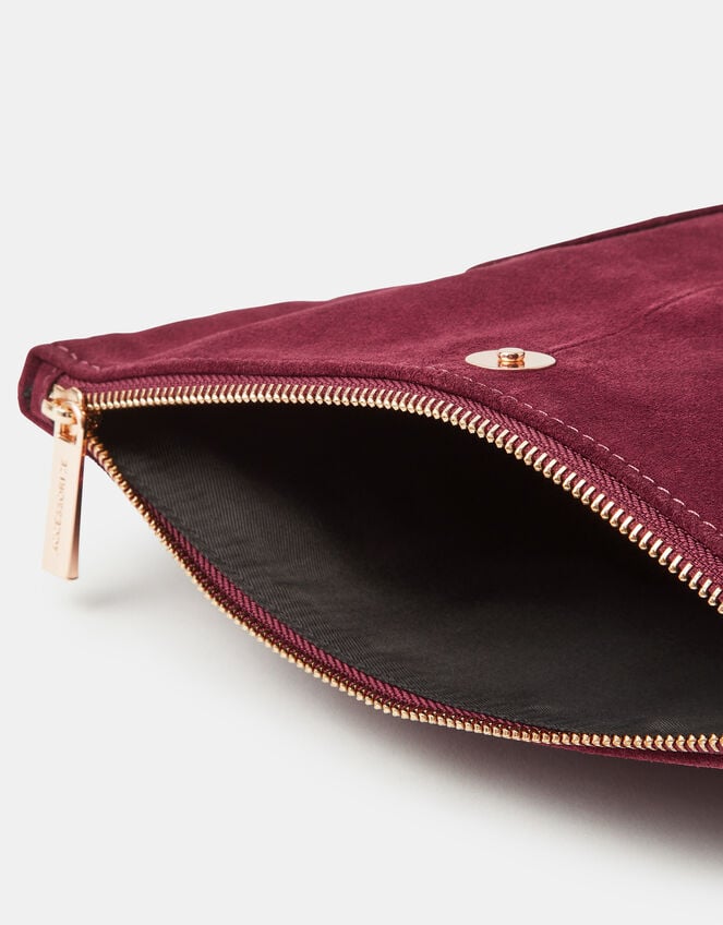Foldover Suede Wristlet Bag, Red (BURGUNDY), large