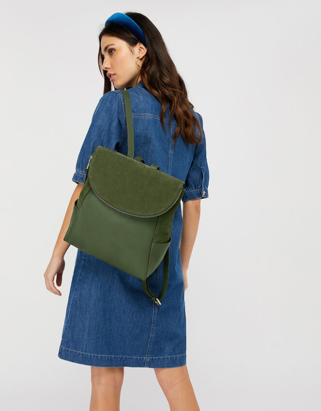 Isabel Zip Flap Leather Backpack, Green (KHAKI), large