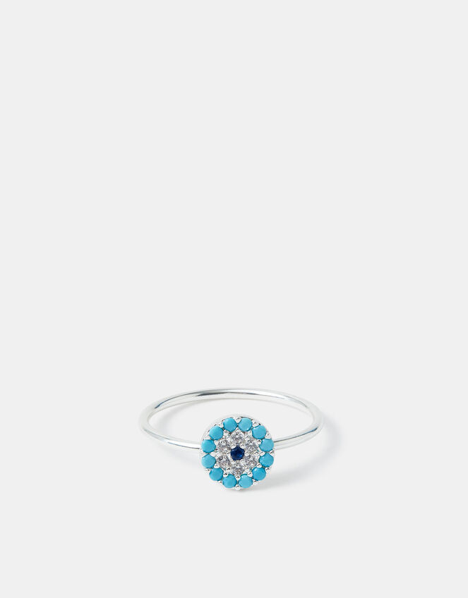 Sterling Silver-Plated Evil Eye Ring, Silver (ST SILVER), large
