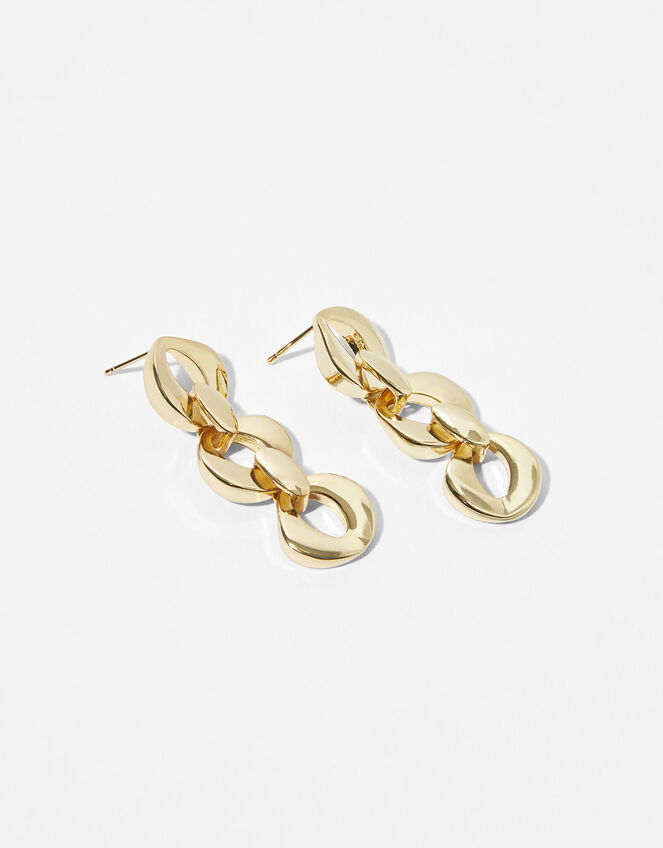 Gold-Plated Oval Chain Drop Earrings, , large