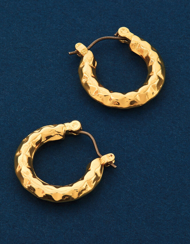 14ct Gold-Plated Diamond Cut Horseshoe Hoop Earrings, , large