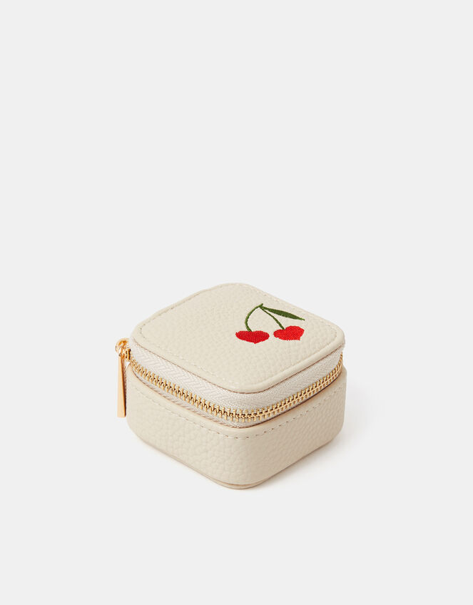 Cherry Embroidered Travel Jewellery Box, , large