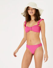 Frill Shoulder Bandeau Bikini Top, Pink (PINK), large