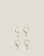 2-Pack Sterling Silver-Plated Stone Hoop Earrings, Silver (ST SILVER), large