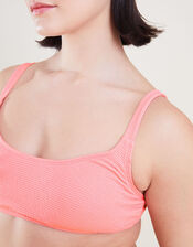 Crinkle Scoop Neck Crop Bikini Top, Pink (PINK), large