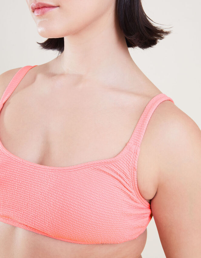 Crinkle Scoop Neck Crop Bikini Top, Pink (PINK), large