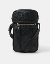 Faux Leather Crossbody Phone Bag, Black (BLACK), large