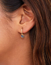 14ct Gold-Plated Sparkle Charm Station Huggie Hoops, Blue (BLUE), large