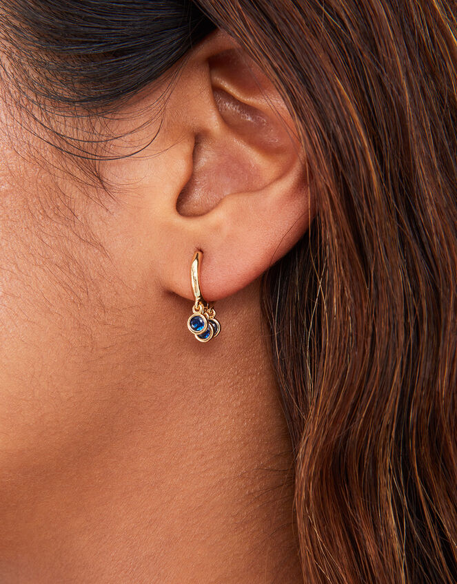 14ct Gold-Plated Sparkle Charm Station Huggie Hoops, Blue (BLUE), large