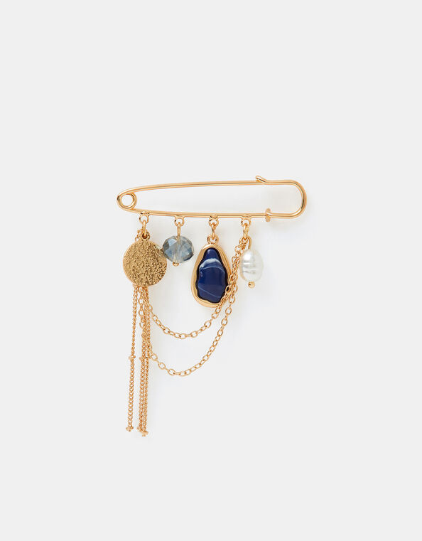 Safety Pin Charm Brooch, , large