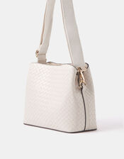 Faux Leather Webbing Strap Crossbody Bag, Cream (CREAM), large